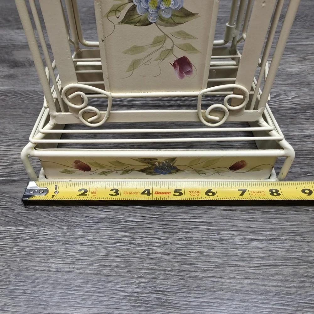 Vintage MANN Bird‎ Cage Clock Tower Metal Floral Hand Painted 16.5